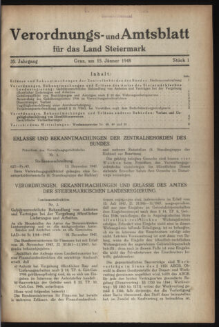 Verordnungsblatt der steiermärkischen Landesregierung 19480115 Seite: 1