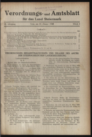 Verordnungsblatt der steiermärkischen Landesregierung 19480122 Seite: 1