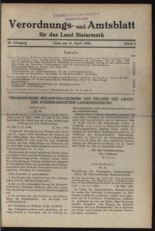 Verordnungsblatt der steiermärkischen Landesregierung 19480416 Seite: 1