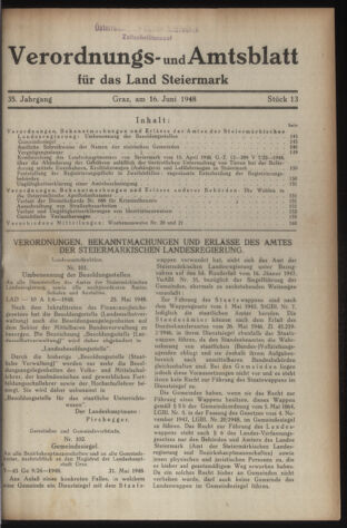 Verordnungsblatt der steiermärkischen Landesregierung 19480616 Seite: 1