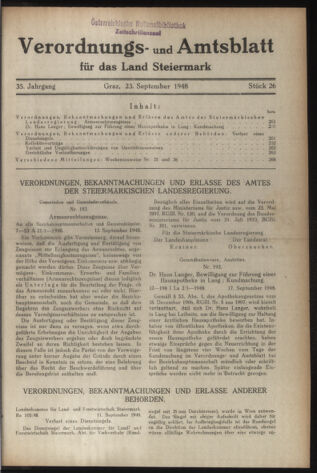 Verordnungsblatt der steiermärkischen Landesregierung 19480923 Seite: 1