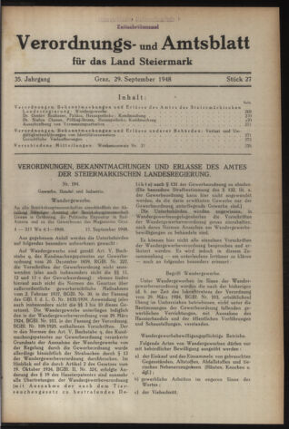 Verordnungsblatt der steiermärkischen Landesregierung 19480929 Seite: 1