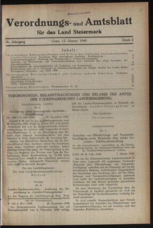 Verordnungsblatt der steiermärkischen Landesregierung 19490113 Seite: 1