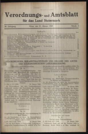 Verordnungsblatt der steiermärkischen Landesregierung 19490121 Seite: 1