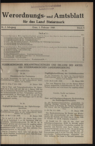 Verordnungsblatt der steiermärkischen Landesregierung 19490203 Seite: 1