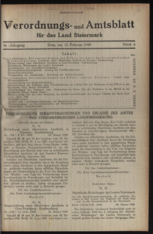 Verordnungsblatt der steiermärkischen Landesregierung 19490211 Seite: 1