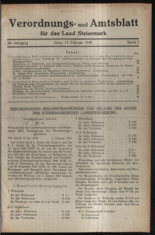 Verordnungsblatt der steiermärkischen Landesregierung 19490217 Seite: 1