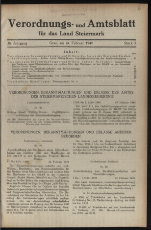 Verordnungsblatt der steiermärkischen Landesregierung 19490224 Seite: 1