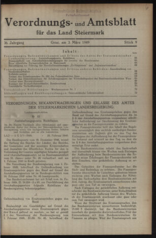 Verordnungsblatt der steiermärkischen Landesregierung 19490303 Seite: 1