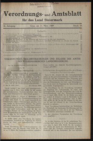 Verordnungsblatt der steiermärkischen Landesregierung 19490311 Seite: 1