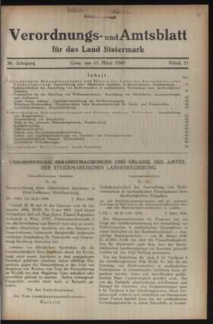 Verordnungsblatt der steiermärkischen Landesregierung 19490317 Seite: 1