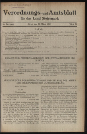 Verordnungsblatt der steiermärkischen Landesregierung 19490325 Seite: 1