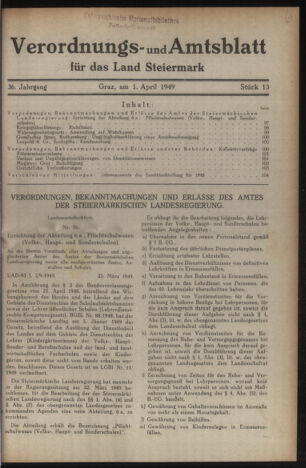 Verordnungsblatt der steiermärkischen Landesregierung 19490401 Seite: 1