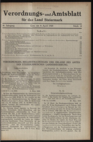 Verordnungsblatt der steiermärkischen Landesregierung 19490408 Seite: 1