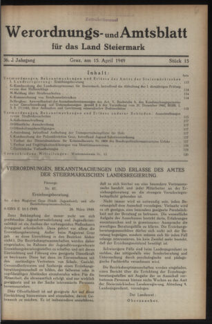 Verordnungsblatt der steiermärkischen Landesregierung 19490415 Seite: 1