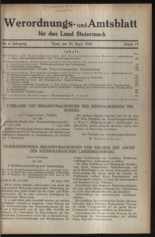 Verordnungsblatt der steiermärkischen Landesregierung 19490429 Seite: 1