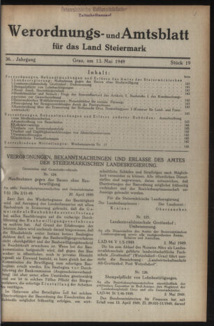 Verordnungsblatt der steiermärkischen Landesregierung 19490513 Seite: 1