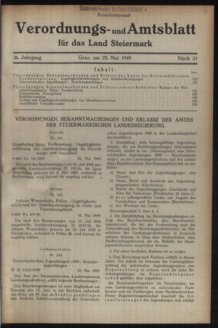 Verordnungsblatt der steiermärkischen Landesregierung 19490525 Seite: 1