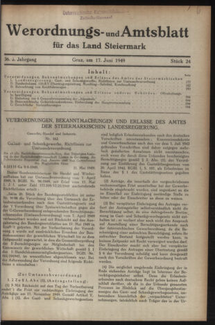 Verordnungsblatt der steiermärkischen Landesregierung 19490617 Seite: 1