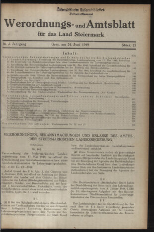 Verordnungsblatt der steiermärkischen Landesregierung 19490624 Seite: 1