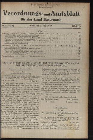 Verordnungsblatt der steiermärkischen Landesregierung 19490701 Seite: 1