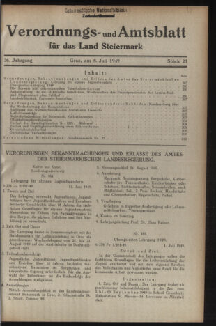 Verordnungsblatt der steiermärkischen Landesregierung 19490708 Seite: 1