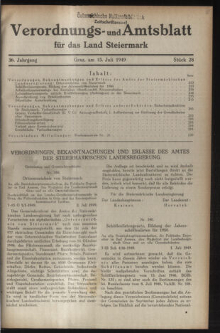 Verordnungsblatt der steiermärkischen Landesregierung 19490715 Seite: 1