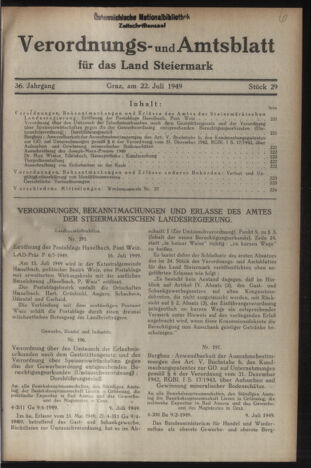 Verordnungsblatt der steiermärkischen Landesregierung 19490722 Seite: 1