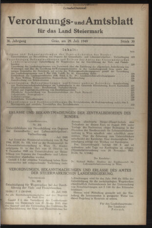 Verordnungsblatt der steiermärkischen Landesregierung 19490729 Seite: 1