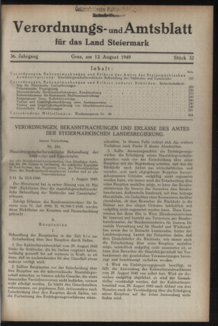 Verordnungsblatt der steiermärkischen Landesregierung 19490812 Seite: 1