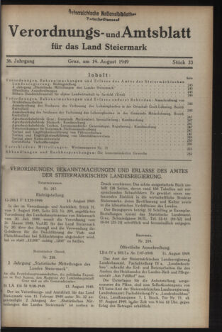 Verordnungsblatt der steiermärkischen Landesregierung 19490819 Seite: 1