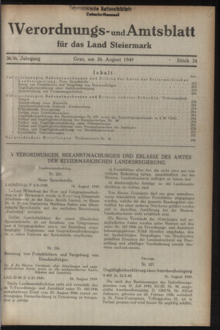 Verordnungsblatt der steiermärkischen Landesregierung 19490826 Seite: 1