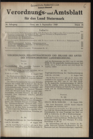 Verordnungsblatt der steiermärkischen Landesregierung 19490902 Seite: 1