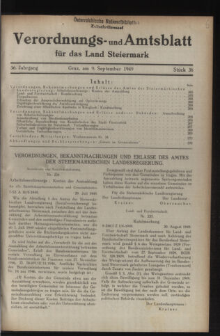 Verordnungsblatt der steiermärkischen Landesregierung 19490909 Seite: 1