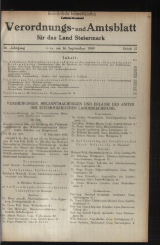 Verordnungsblatt der steiermärkischen Landesregierung 19490916 Seite: 1