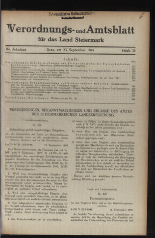 Verordnungsblatt der steiermärkischen Landesregierung 19490923 Seite: 1