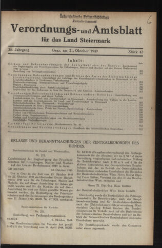 Verordnungsblatt der steiermärkischen Landesregierung 19491021 Seite: 1