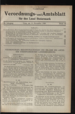 Verordnungsblatt der steiermärkischen Landesregierung 19491111 Seite: 1