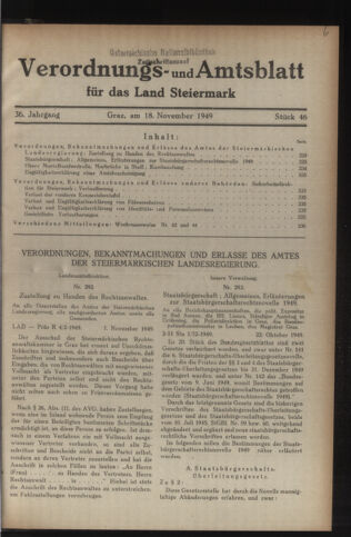 Verordnungsblatt der steiermärkischen Landesregierung 19491118 Seite: 1