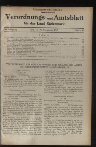 Verordnungsblatt der steiermärkischen Landesregierung 19491125 Seite: 1