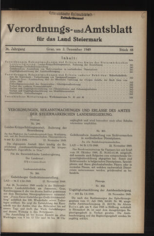 Verordnungsblatt der steiermärkischen Landesregierung 19491202 Seite: 1