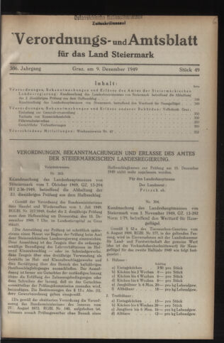 Verordnungsblatt der steiermärkischen Landesregierung 19491209 Seite: 1