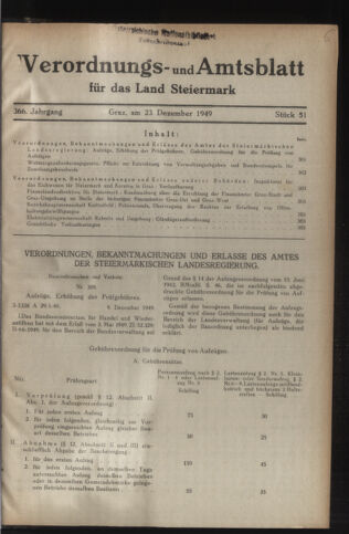 Verordnungsblatt der steiermärkischen Landesregierung 19491223 Seite: 1