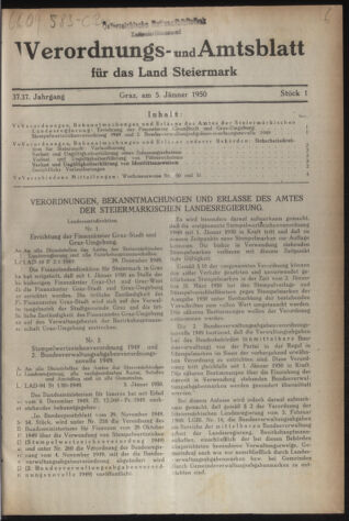 Verordnungsblatt der steiermärkischen Landesregierung 19500105 Seite: 1