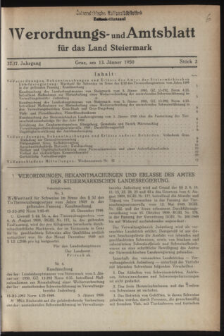 Verordnungsblatt der steiermärkischen Landesregierung 19500113 Seite: 1