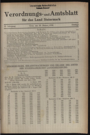 Verordnungsblatt der steiermärkischen Landesregierung 19500120 Seite: 1