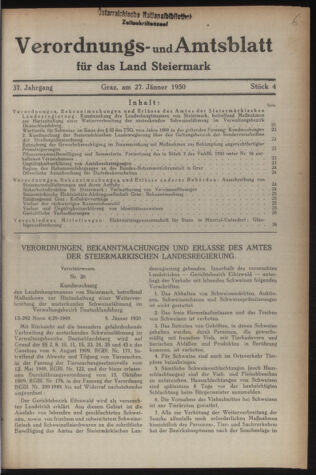 Verordnungsblatt der steiermärkischen Landesregierung 19500127 Seite: 1