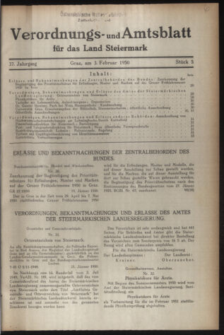 Verordnungsblatt der steiermärkischen Landesregierung 19500203 Seite: 1