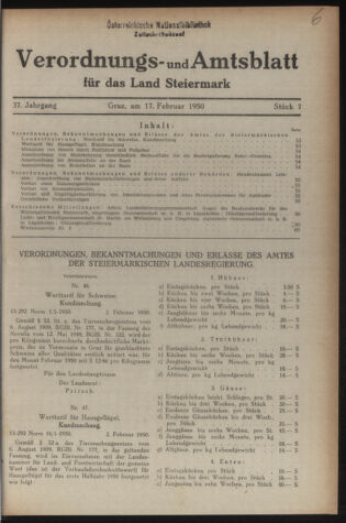 Verordnungsblatt der steiermärkischen Landesregierung 19500217 Seite: 1