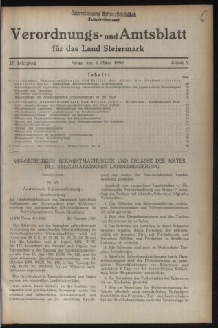 Verordnungsblatt der steiermärkischen Landesregierung 19500303 Seite: 1